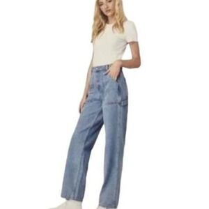 Simple‎ Society Carpenter Jeans Wide Leg Denim Utility Pockets Blue 7/28